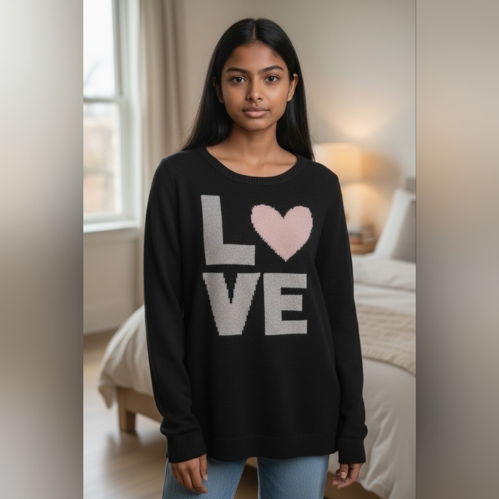 Crazy8 Cute Adorable Heart Love Girls Knitted Black Sweater in sz S 5/6 EUC